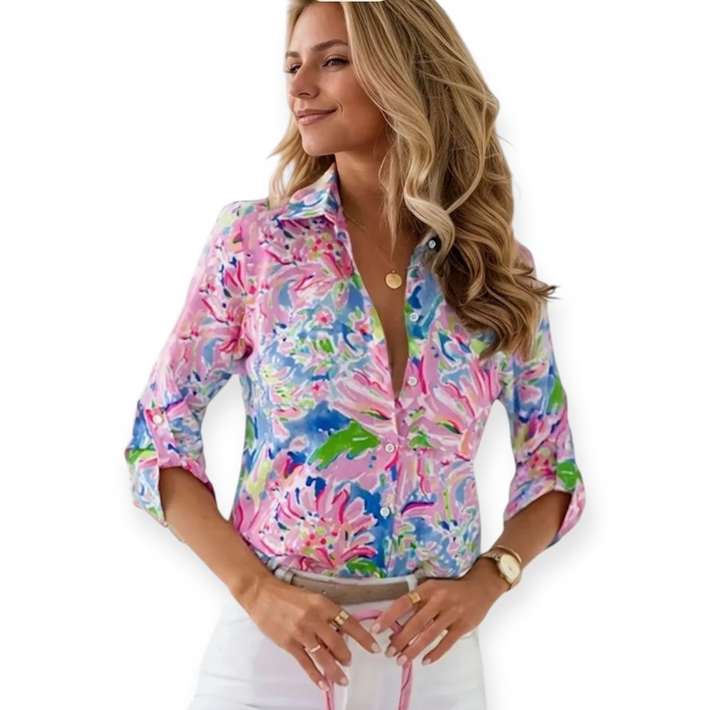 Floral Pink Multi-Color Button-Down Shirt